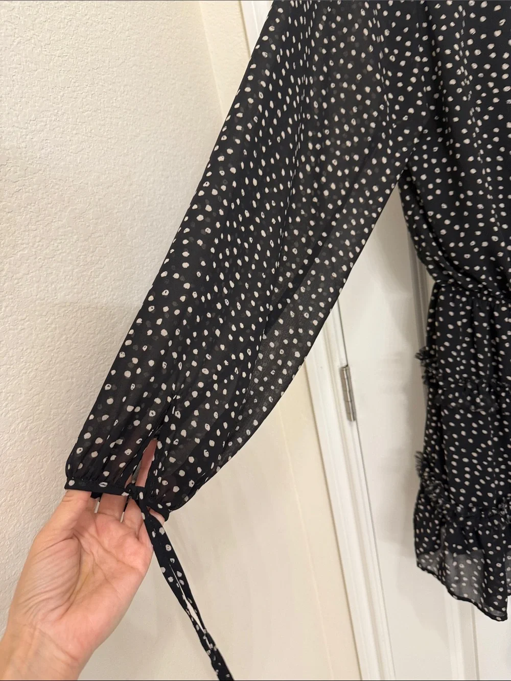 Black Polka Dot Long Sleeve Ruffle Dress